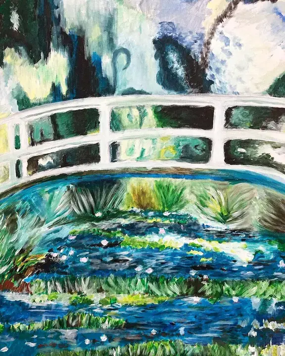 Akrilik röprodüksiyon: Monet'nin nilüferli köprüsü